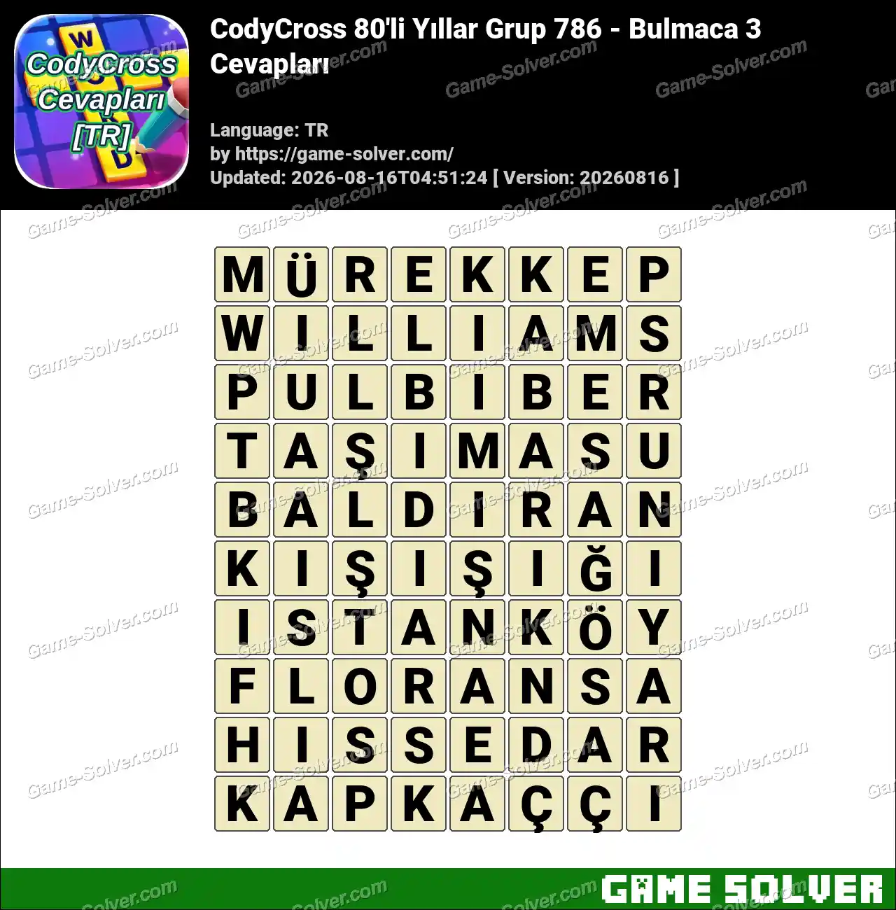 CodyCross 80’li Yıllar Grup 786 – Bulmaca 3 Cevapları
